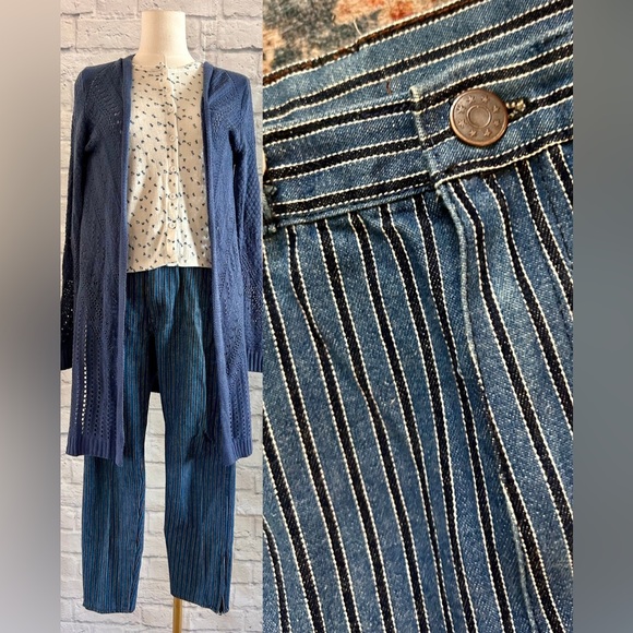 Denim - Vintage Striped Denim Jeans Cropped Straight Leg High Rise Mom Grunge 90s 80s